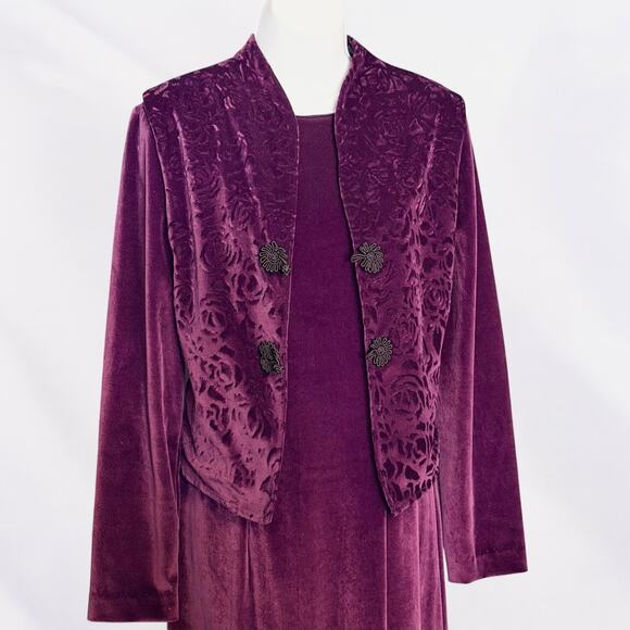 Velvet Maxi Dress Vest Set Purple Gothic Victorian Renaissance Sz 10 Vintage 70s - Picture 4 of 13